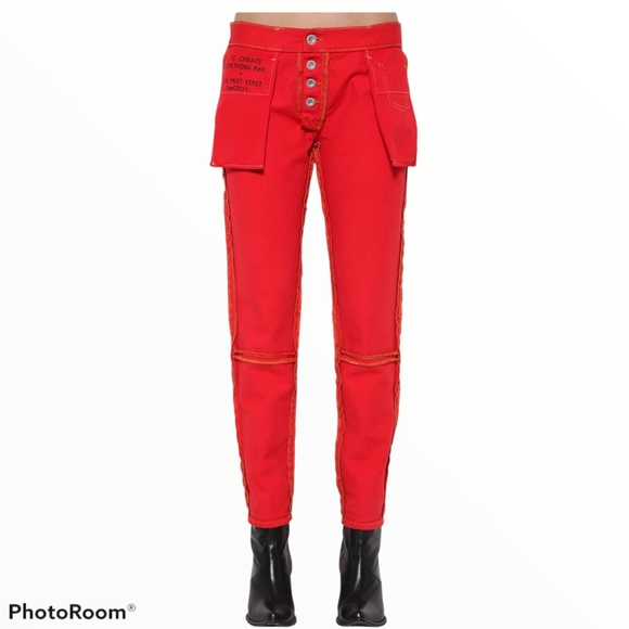 BEN TAVERNITI UNRAVEL PROJECT Red Reverse Boyskinny Jeans Lipstick NEW Size W26 - Picture 2 of 11